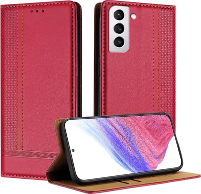 Produktbild von Handyhülle für Samsung Galaxy S21+ 5G Leder Flip Klappbare Schutzhülle mit Standfunktion Rot