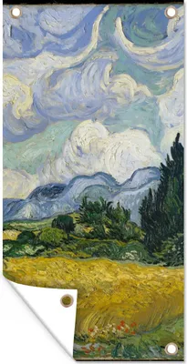 Produktbild von MuchoWow® 80x160 cm Outdoor-Poster Gartendeko Sichtschutz Garten Poster für den Garten  Weizenfeld mit Zypressen - Vincent van Gogh