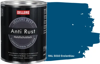 Produktbild von OELLERS Anti Rust 3in1 Metallschutzlack 1L RAL 5010 Enzianblau Rostschutzlack Grundierung und Deckanstrich für alle Metallarten geeignet, direkt auf Rost