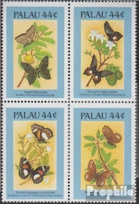 Produktbild von Briefmarken Palau-Inseln 1987 Mi 168-171 Viererblock (kompl.Ausg.) postfrisch Schmetterlinge + Pflanzen