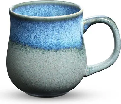 Produktbild von Keramische Kaffeebecher 450ml mit großem Griff, handbemalt, mikrowellengeeignet