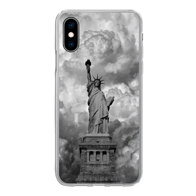 Produktbild von MuchoWow® Handyhülle Schutzhülle Hülle für iPhone X Freiheitsstatue in New York an einem bewölkten Tag in schwarz-weiß Silikon Softcase Handy Hülle - Handyhülle