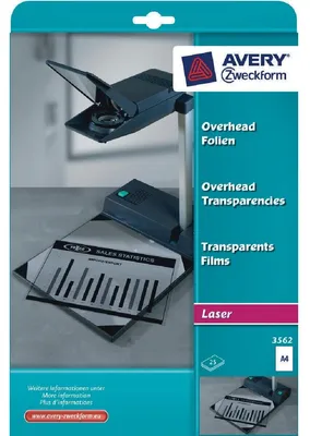 Produktbild von Avery Zweckform 3562 Overhead-Folien, DIN A4, spezialbeschichtet, stapelverarbeitbar, Stärke: 0,10 mm, 25 Blatt