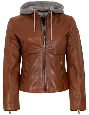 Produktbild von Mauritius - Damen Lederjacke Lammnappa Kapuze cognac : M