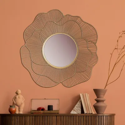Wandspiegel Rose 77 cm Metall Design Hängespiegel Gold - Eisen Dekospiegel Rund - Spiegel Wand Groß Blütenform - Flurspiegel Garderobenspiegel Modern_#sku_SAFWL7.122#