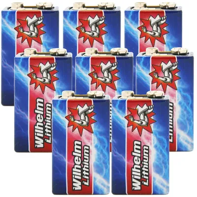 Produktbild von 8 x Wilhelm Lithium 9V Block Batterie Rauchmelder 6LR61 9 Volt Batterien
