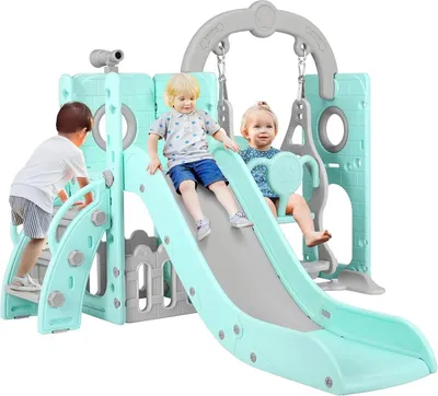 Produktbild von Kinderrutsche mit Schaukel, 5-in-1, Klettergerüst, Grün und Grau