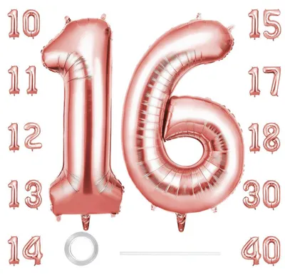 Produktbild von XXL Luftballons 16 Geburtstag Deko 40 Zoll Roségold Folienballon Zahl Groß