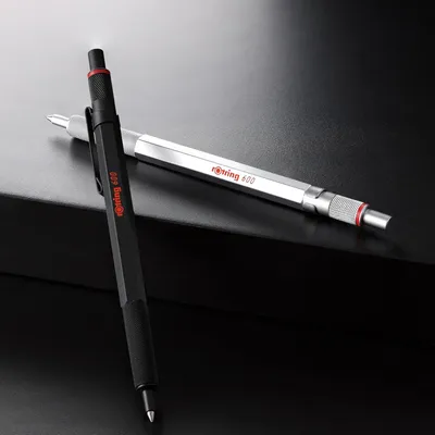 Productafbeelding van rOtring 600 gelpen & fluwelen etui - 0,55 mm - Zwarte inkt - Zilveren metalen bodypen - Navulbaar