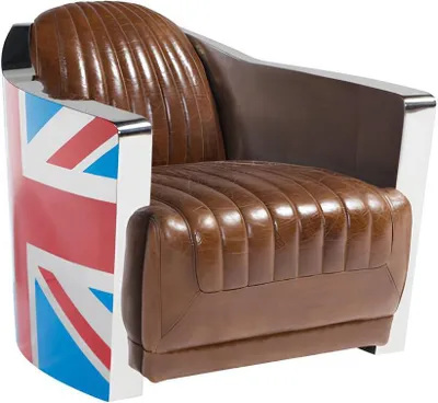 Produktbild von Union Jack Aviator Retro Clubsessel Braun Leder Vintage Sessel Möbel lounge