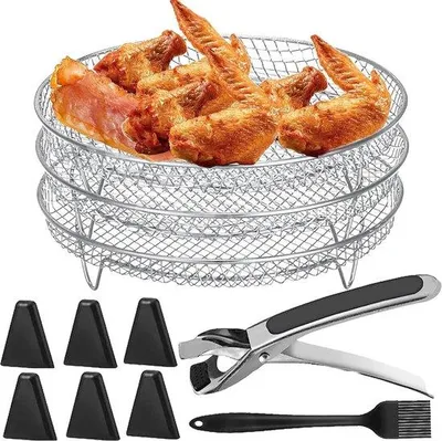 Obrázok produktu pre Kruhové príslušenstvo k sušičke z nehrdzavejúcej ocele, 3-poschodové, stohovateľné, silikónové, pre vežu s objemom 4,8–6,6 l