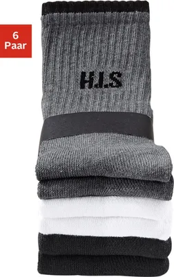 Produktbild von H.I.S. Sportsocken 6 -teilig 2x weiß, 2x schwarz, 2x grau meliert Größe 43/46