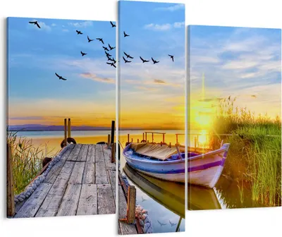 Produktbild von Bild auf Leinwand - Leinwandbild - See Boot Wasser - 95x80cm - Wand Bild - Wanddeko - Wandbilder - Leinwanddruck - Bilder - Kunstdruck - Wanddekoration - Leinwand bilder - Wandkunst - CB95x80-3983