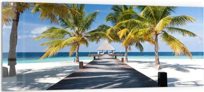 Produktbild von DEQORI Küchenrückwand Glas 125x50 cm 'Tropischer Strandaufgang' Spritzschutz Bad Rückwand