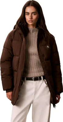Productafbeelding van Calvin Klein dames pufferjas, model "Belted Midweight" met tailleband, bruin