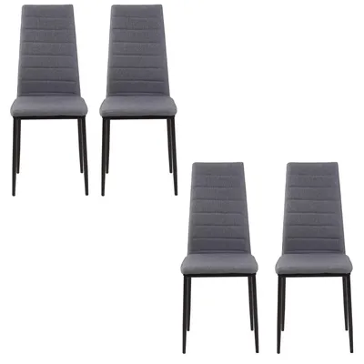 Produktbild von Set aus 4 Esszimmer-/Kš¹chenstš¹hlen mit hoher Rš¹ckenlehne, Metallbeinen und Leinenbezug, 41 x 50 x 97 cm, grau