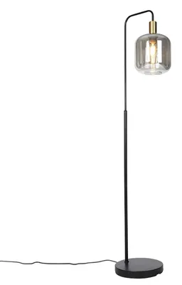 Produktbild von Qazqa Design Stehleuchte, Stehlampe - Zuzanna - Schwarz mit Rauchglas, max. 40W, Geeignet für LED, 150cm, Ideal als Wohnzimmerlampe
