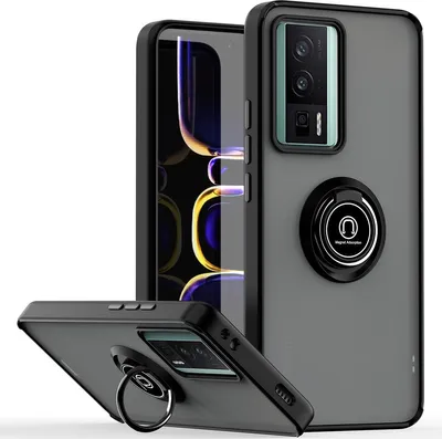 Produktbild von Xiaomi Poco F5 Pro Hülle, Ring Halter Ständer Matte TPU Rahmen Stoßfest Schutzhülle für Xiaomi Poco F5 Pro /Redmi K60/K60 Pro Schwarz