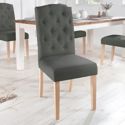 Produktbild von riess-ambiente Eleganter Stuhl CASTLE grau mit Chesterfield Steppung im Landhausstil Esszimmerstuhl Essstuhl