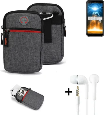 Produktbild von K-S-Trade Gürteltaasche + Kopfhörer kompatibel mit Blackview BV6300 Pro Handy Tasche Holster Schutz Hülle Handy Hülle grau Zusatzfächer 1x