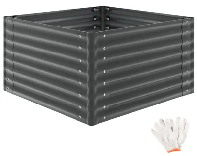 Produktbild von tectake® Hochbeet, 100x100x62 cm, verzinkter Stahl, abgerundete Kanten, 600 L, Pflanztrog, erhöhtes Pflanzbeet, inkl. Handschuhe, in anthrazit