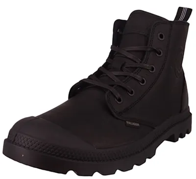 A black Palladium boot is shown against a white background.