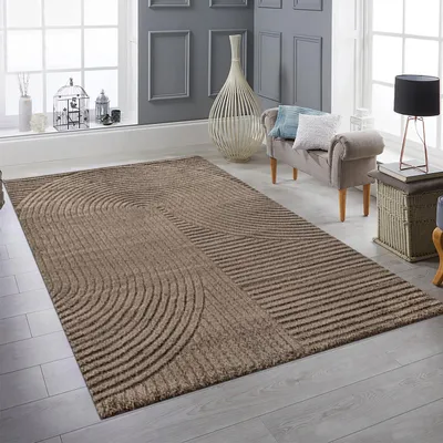 Zdjęcie produktu dla Nowoczesny dywan z łukowatym wzorem Łatwy w pielęgnacji i stylowy w kolorze brązowym Rozmiar - 160 x 230 cm