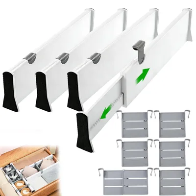 Schubladenteiler Set 4er, verstellbar 37,5-54 cm, Höhe 10 cm, weiß