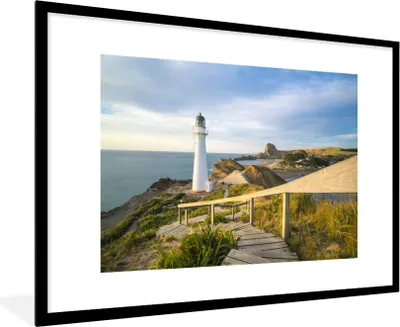 Produktbild von MuchoWow® MuchoWow® Gerahmtes Poster Meer - Leuchtturm - Weiß 90x60 cm - Poster mit zchwarzem Bilderrahmen - Wanddekoration - Fotos