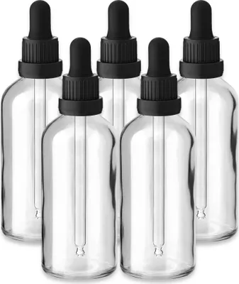 Produktbild von 5x Glasflasche Klar 100 ml mit Glaspipette Tropfer Kosmetikflaschen