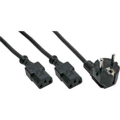 Produktbild von InLine Netz-Y-Kabel, 1x Schutzkontakt ST zu 2x Kaltgeräte ST, 3m, 3 m, CEE7/7, 2 x C13-Koppler