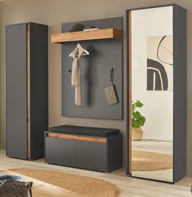 Produktbild von Garderobe Set 5-teilig "Center" in grau matt und Wotan Eiche Garderobenkombination