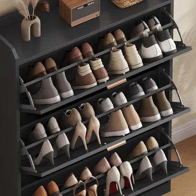 Produktbild von AODEMOKO Schuhschrank mit 3 Klappen, Schuhkipper Schmal, 24 x 80 x 121 cm, Schwarz
