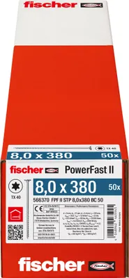 Produktbild von fischer Holzbauschraube PowerFast FPF II STP 8,0 x 380 BC 50 Stufensenkkopf mit Innenstern TX Teilgewinde galvanisch verzinkt blau passiviert, 50 Stück