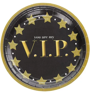 Obrázek produktu pro Papírové talíře V.I.P., 8 ks, cca 23 cm, černé/zlaté