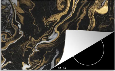 Produktbild von KitchenYeah© Herdabdeckplatte Marmor - Silber - Gold - Abstrakt , 90x52cm, Küche Deko, Glaskeramikkochfeld Herdabdeckung, Abdeckplatte fùr Kochfeld