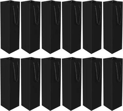Produktbild von Weinflaschentaschen 12 Stück, Kraftpapier, 34,8 x 9,4 x 9,4 cm, wiederverwendbar, schwarz