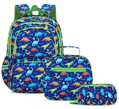 Productafbeelding van 3-delige set rugzak voor jongens, geschikt voor de eerste klas, met reflecterende elementen, dinosaurusmotief, 25 liter
