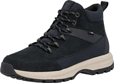 A single black hiking boot shown from a three-quarter angle on a white background.