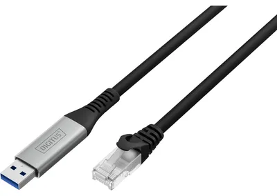 Produktbild von Digitus USB-A - RJ45 Ethernet Kabel, 1Gbit/s, 3m, 3 m, Cat6a, S/FTP (S-STP), RJ-45, Schwarz