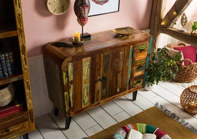 Produktbild von MASSIVMOEBEL24 Kommode Altholz 110x40x86 mehrfarbig lackiert SIXTIES #112