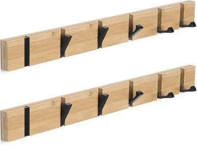 Produktbild von Famanu Wandgarderobe mit 2 Jackenhaken und 6 klappbaren Haken - Holz