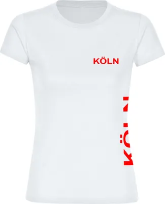 Produktbild von multifanshop Damen T-Shirt - Köln - Brust & Seite, weiß, Größe XXL