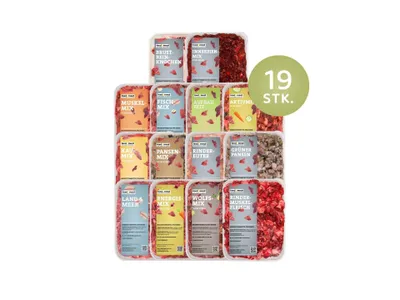 Produktbild von BARF Einsteigerpaket Hunde 10 kg 18x500 g + 1 kg Brustbeinknochen
