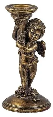 Immagine prodotto di Candeliere Angelito in resina, color oro, dipinto a mano, 16 cm