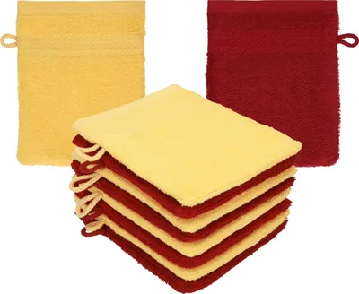 Produktbild von Betz 10 Stück Waschhandschuhe 16x21 cm PREMIUM 100% Baumwolle Farbe: honiggelb - rubinrot