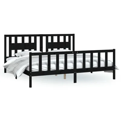 Produktbild von vidaXL Massivholzbett mit Kopfteil Schwarz Kiefer 200x200 cm