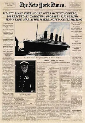 Produktbild von vianmo Holzschild 18x12 cm New York Times Titanic sinks