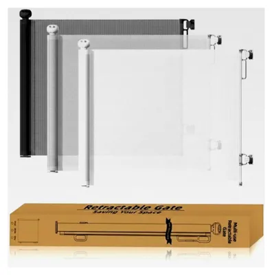 Produktbild von Einziehbares Babygitter, 87 cm x 130 cm, Treppenschutzgitter für Babys und Haustiere, ausziehbares Absperrgitter (weiß)