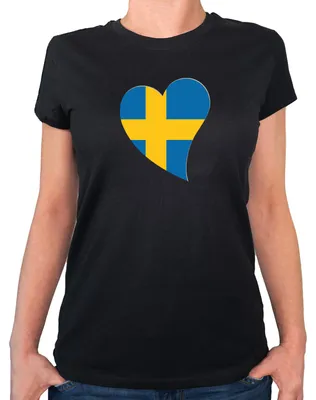 Produktbild von Huuraa Damen T-Shirt Schweden Flagge Herz S Black Bio Baumwolle Fairtrade Damenshirt Geschenkidee